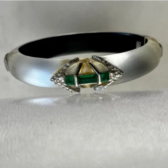 Alexis Bittar Bracelet white silverish color hinged bracelet with crystals. - Picture 1 of 5